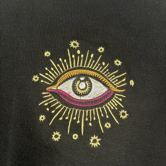 Mischief Made Sweater Womens Small Eye Embroidered Knit Pullover Boho Unique - Picture 2 of 14